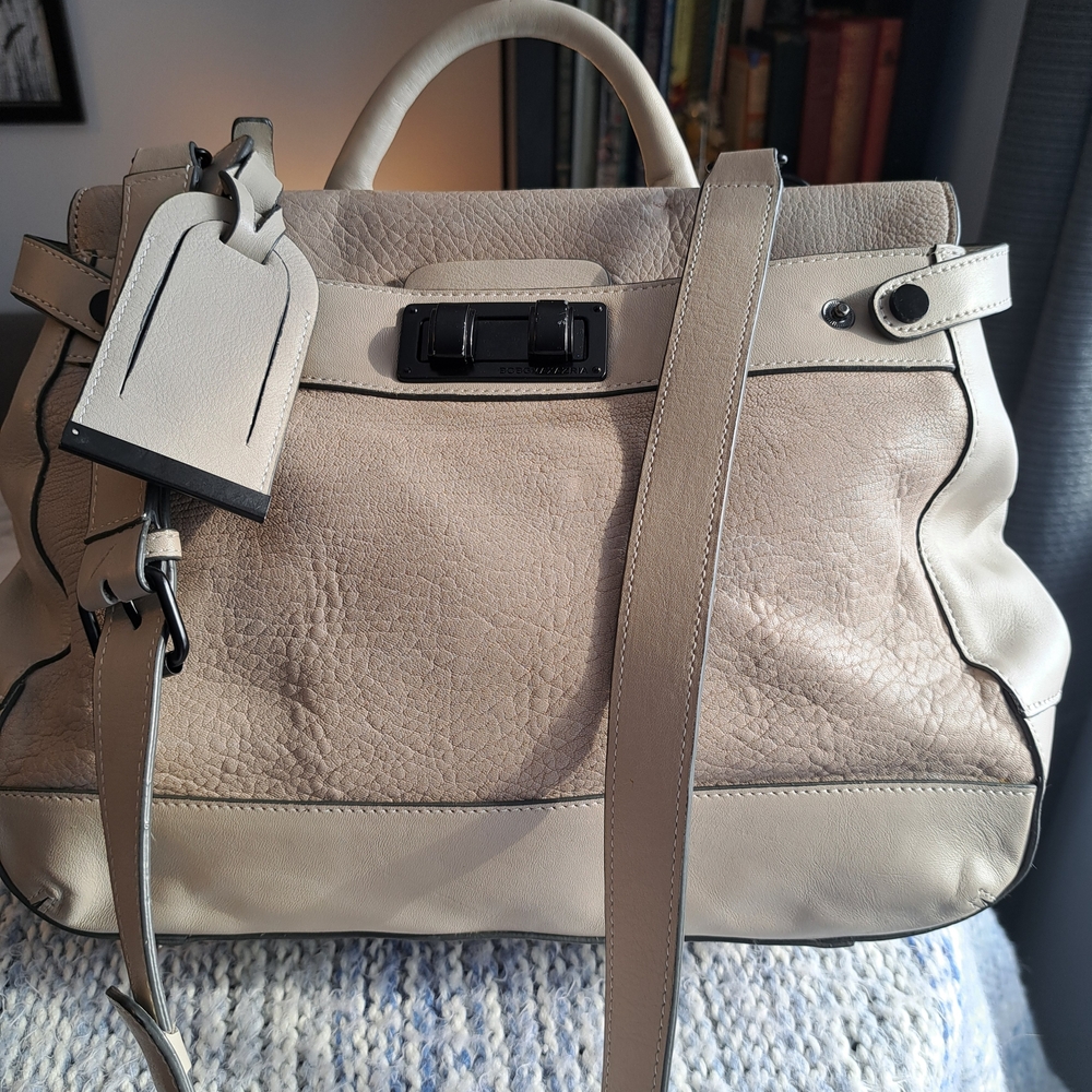 Elegant BCBG MAXAZRIA Cream Leather Handbag